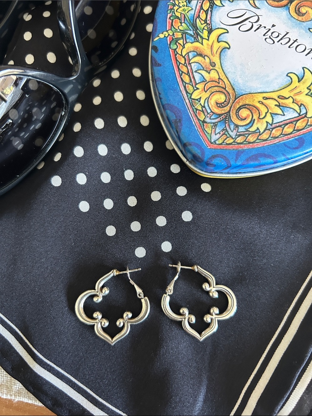 Brighton Toledo Collection Silver tone Quatrefoil Hoop Earrings
